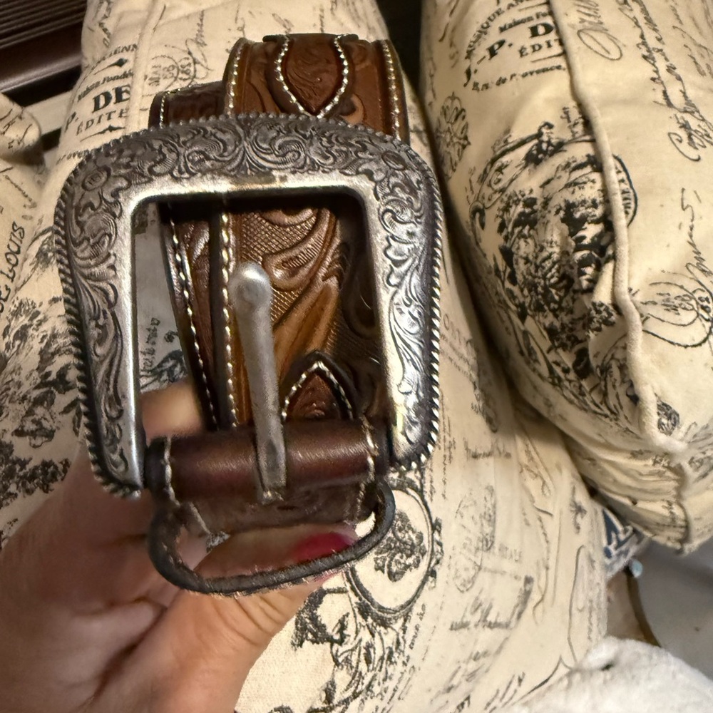 Brown Leather Belt with Silver Buckle
